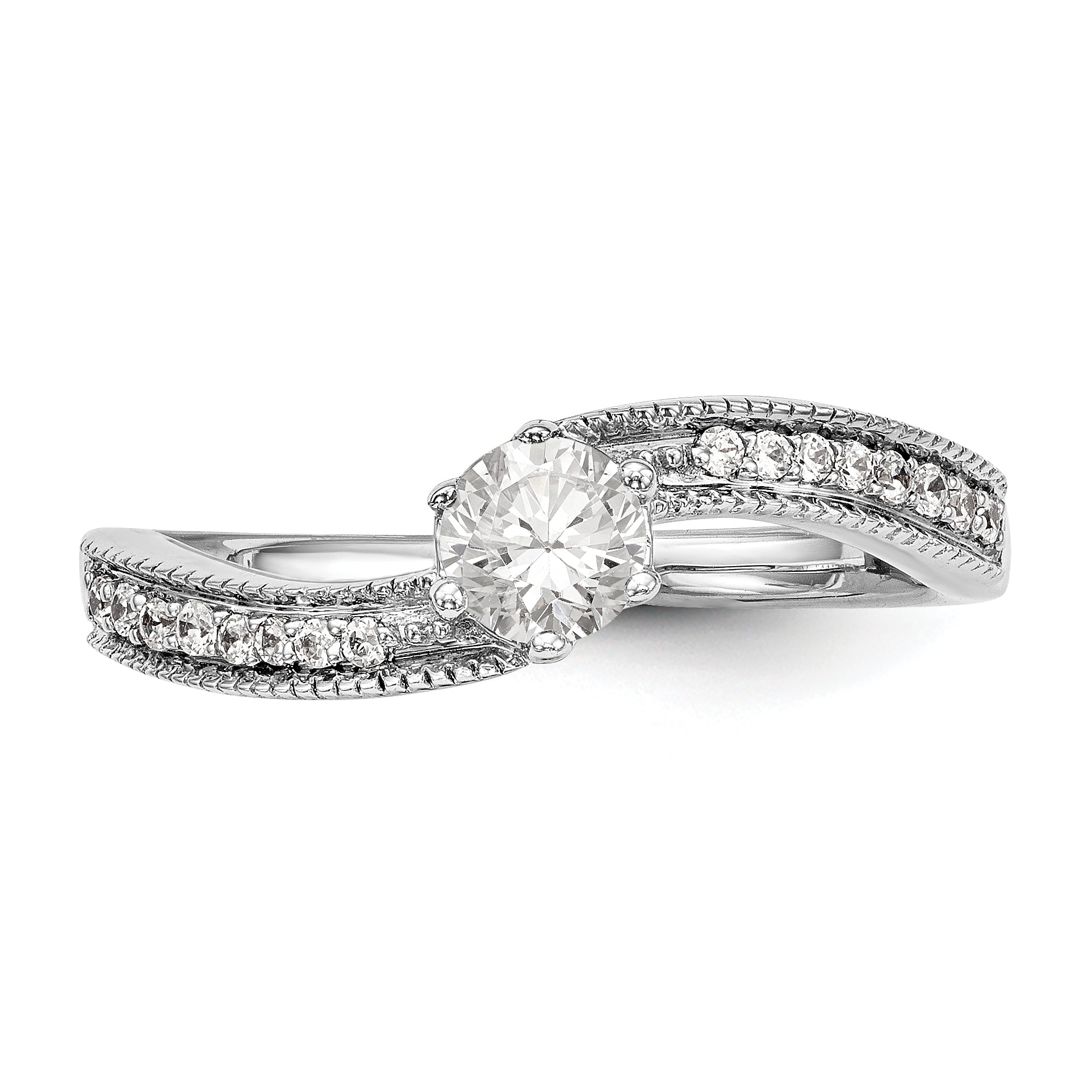 14k White Gold Diamond Round CZ By Pass Engagement Ring