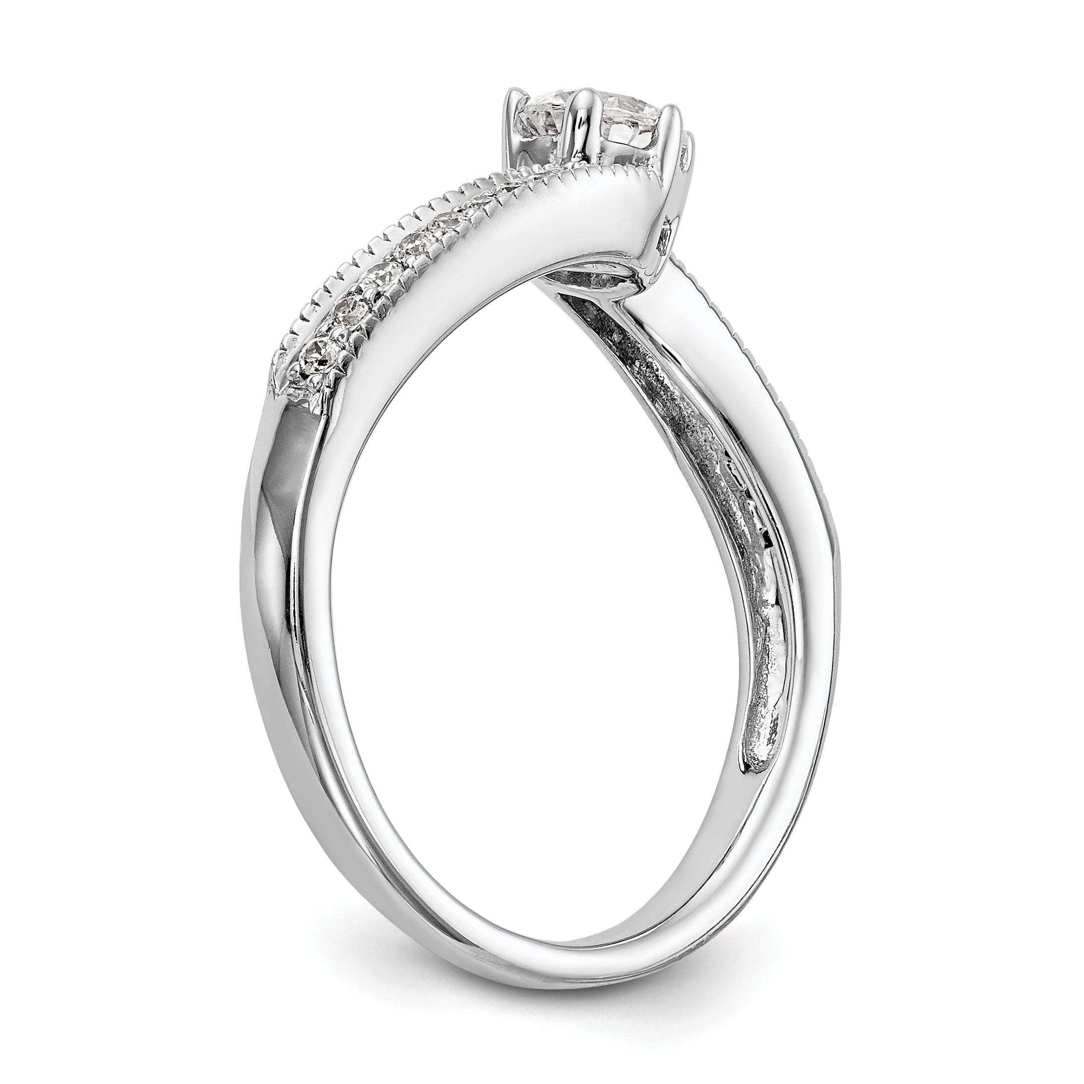 14k White Gold Diamond Round CZ By Pass Engagement Ring