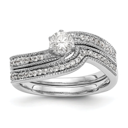 14k White Gold Diamond Round CZ By Pass Engagement Ring