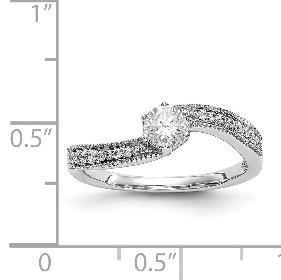 14k White Gold Diamond Round CZ By Pass Engagement Ring