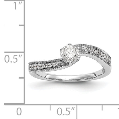 14k White Gold Diamond Round CZ By Pass Engagement Ring