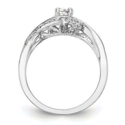 14k White Gold Diamond Round CZ By Pass Engagement Ring