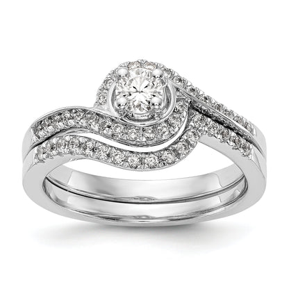 14k White Gold Diamond Round CZ By Pass Engagement Ring