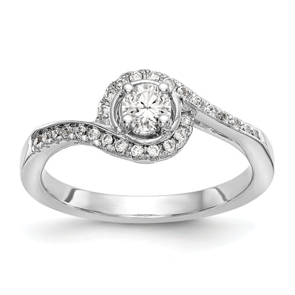 14k White Gold Diamond Round CZ By Pass Engagement Ring