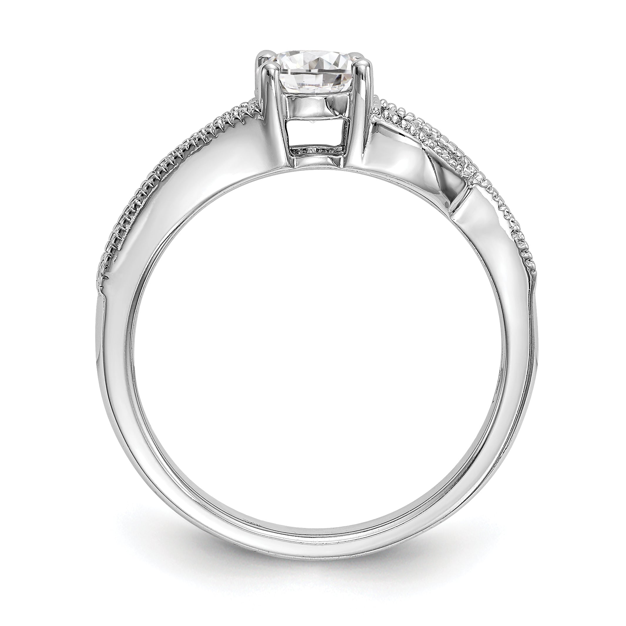 14k White Gold Diamond Round CZ By Pass Engagement Ring