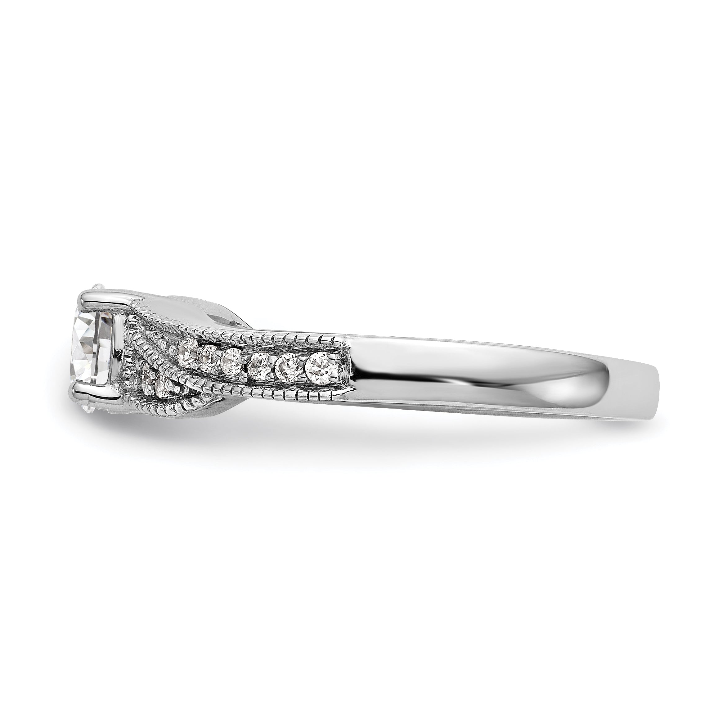 14k White Gold Diamond Round CZ By Pass Engagement Ring