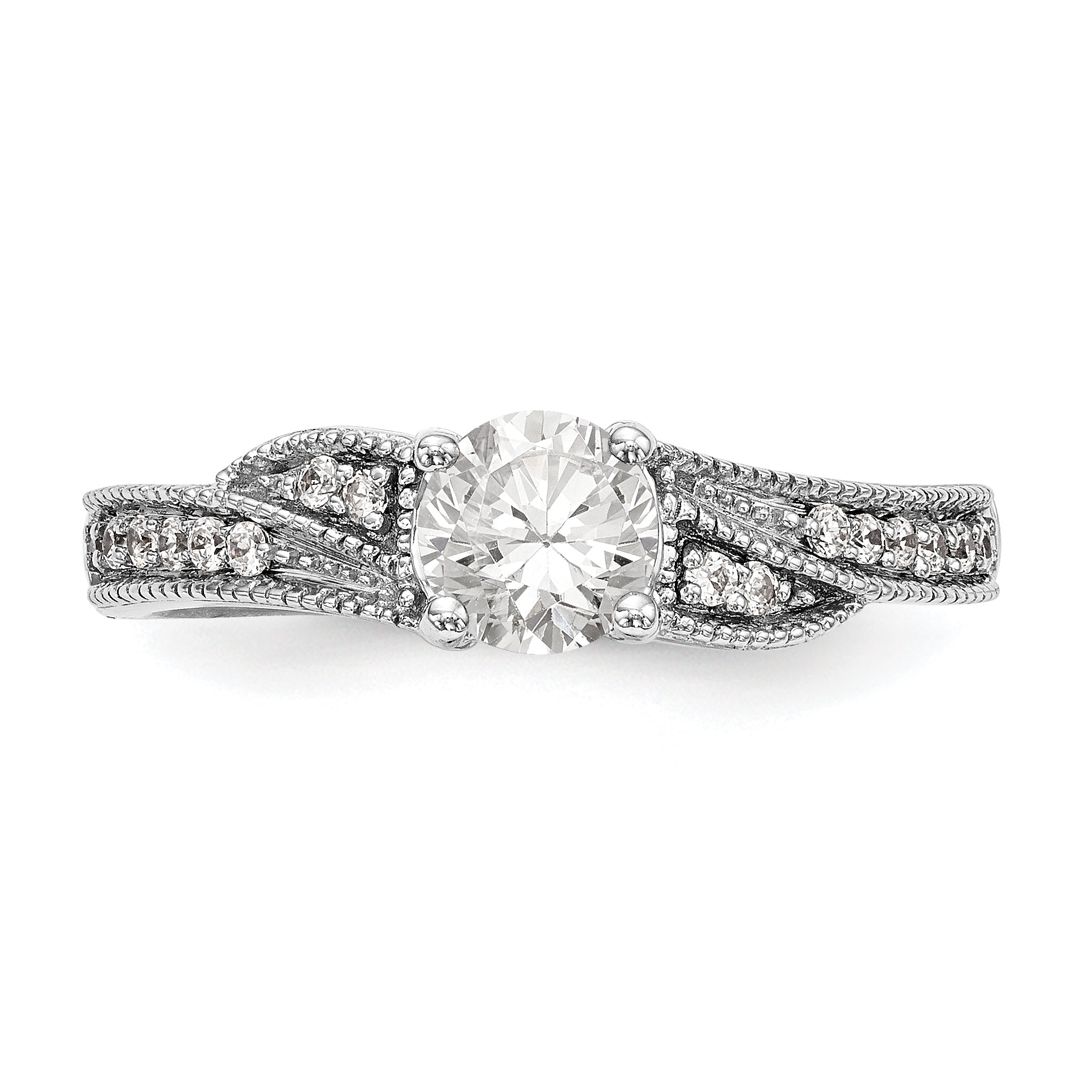 14k White Gold Diamond Round CZ By Pass Engagement Ring