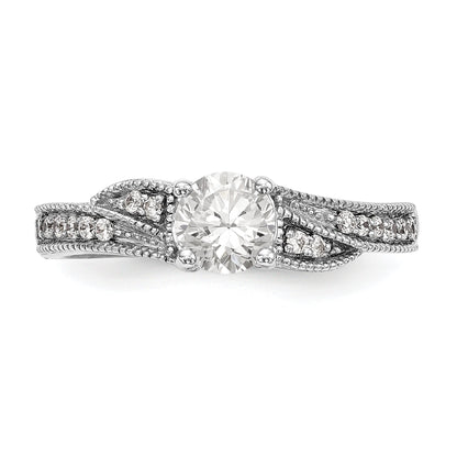 14k White Gold Diamond Round CZ By Pass Engagement Ring