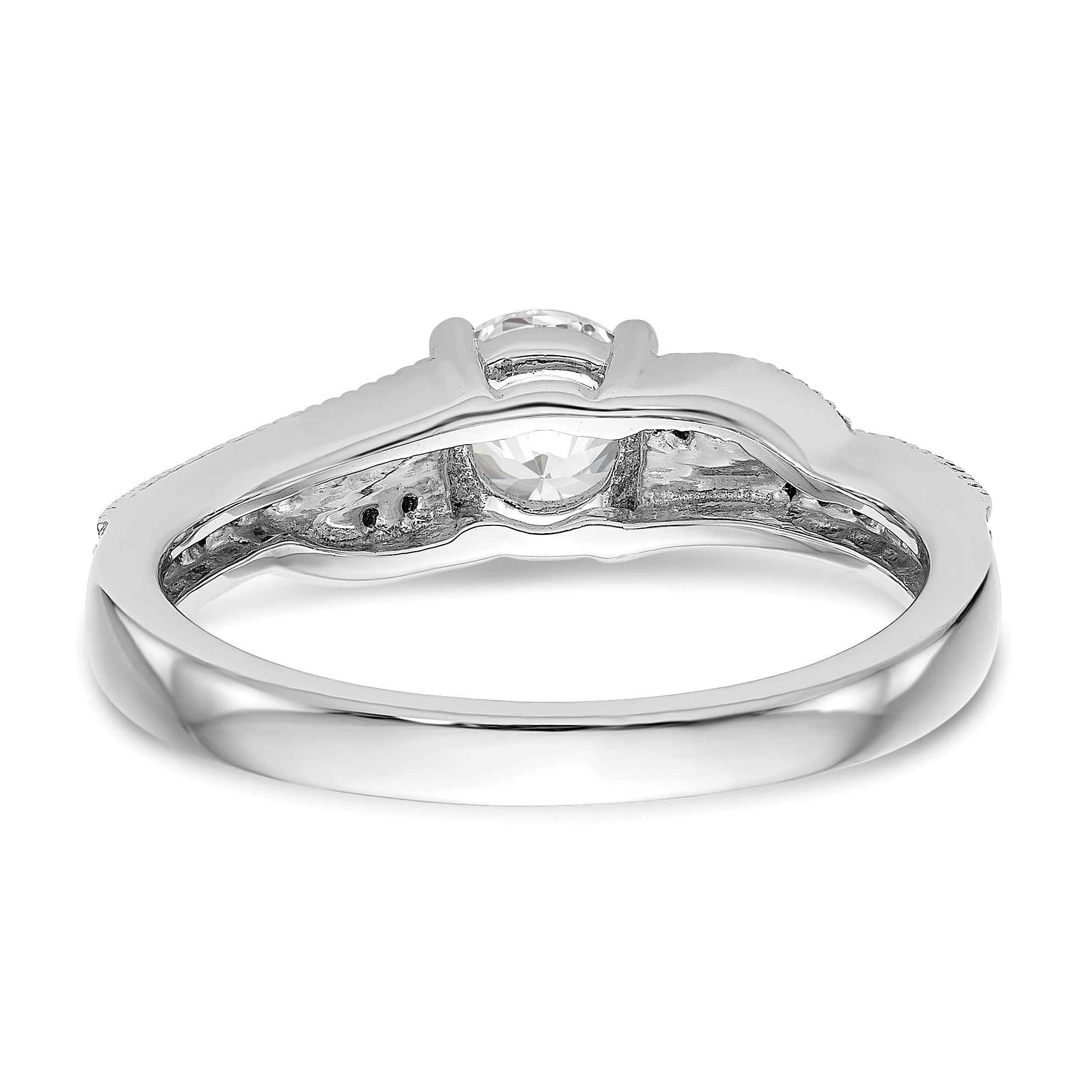 14k White Gold Diamond Round CZ By Pass Engagement Ring