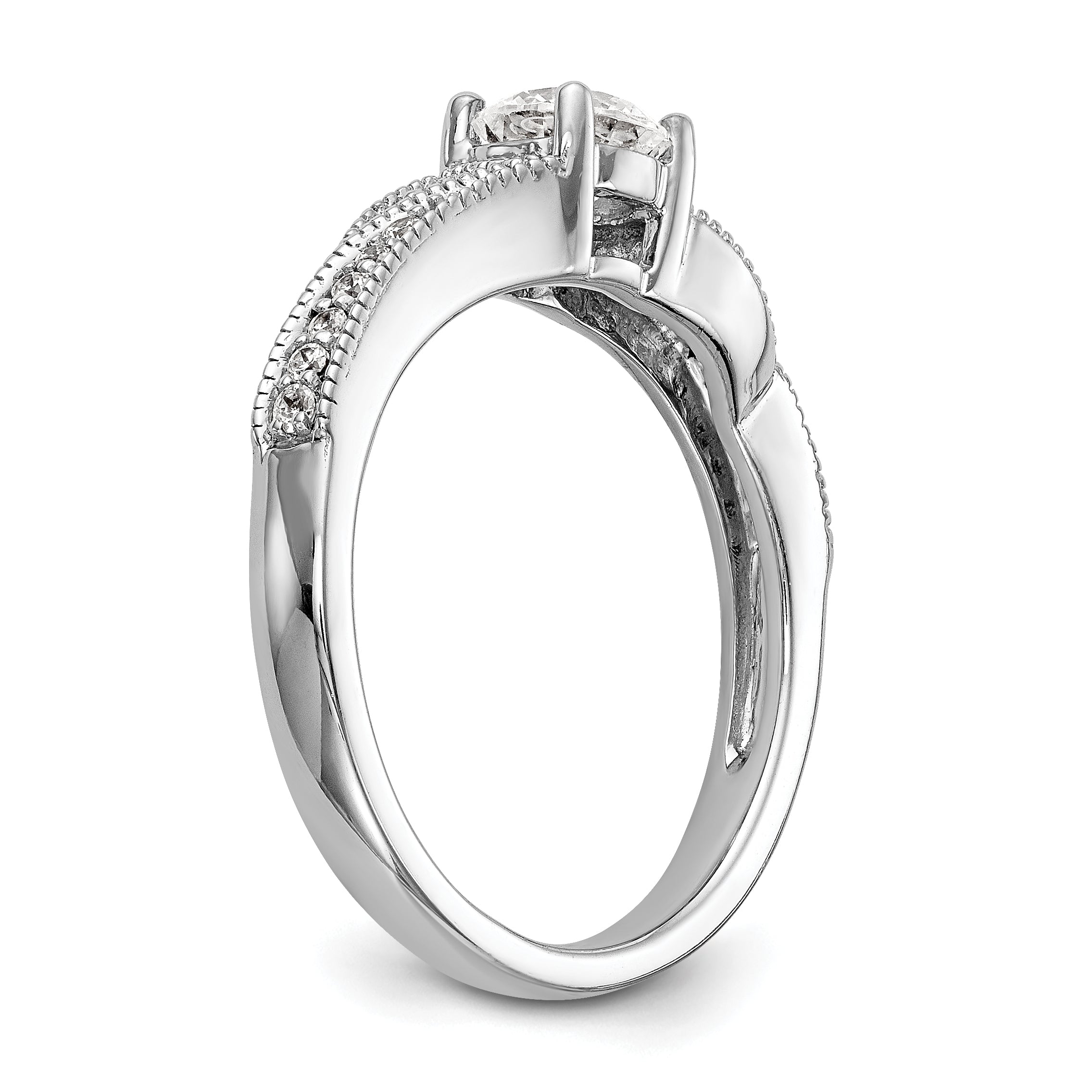 14k White Gold Diamond Round CZ By Pass Engagement Ring