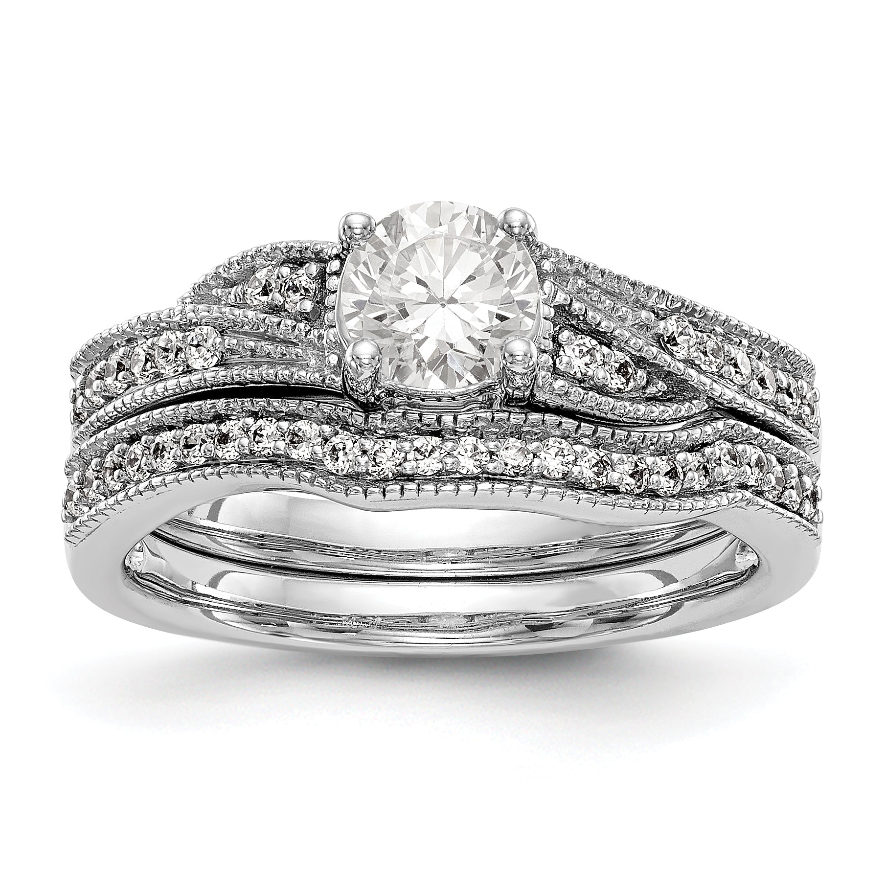 14k White Gold Diamond Round CZ By Pass Engagement Ring