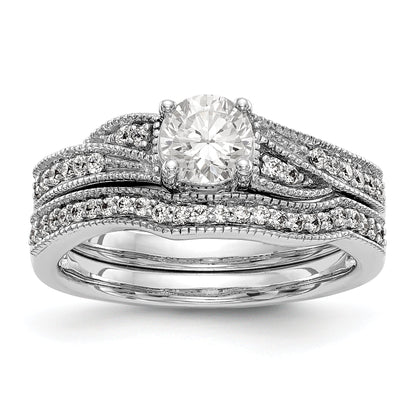 14k White Gold Diamond Round CZ By Pass Engagement Ring