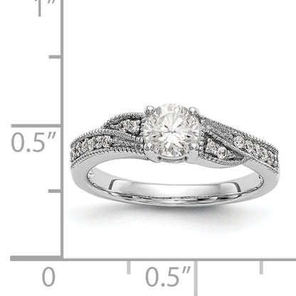 14k White Gold Diamond Round CZ By Pass Engagement Ring