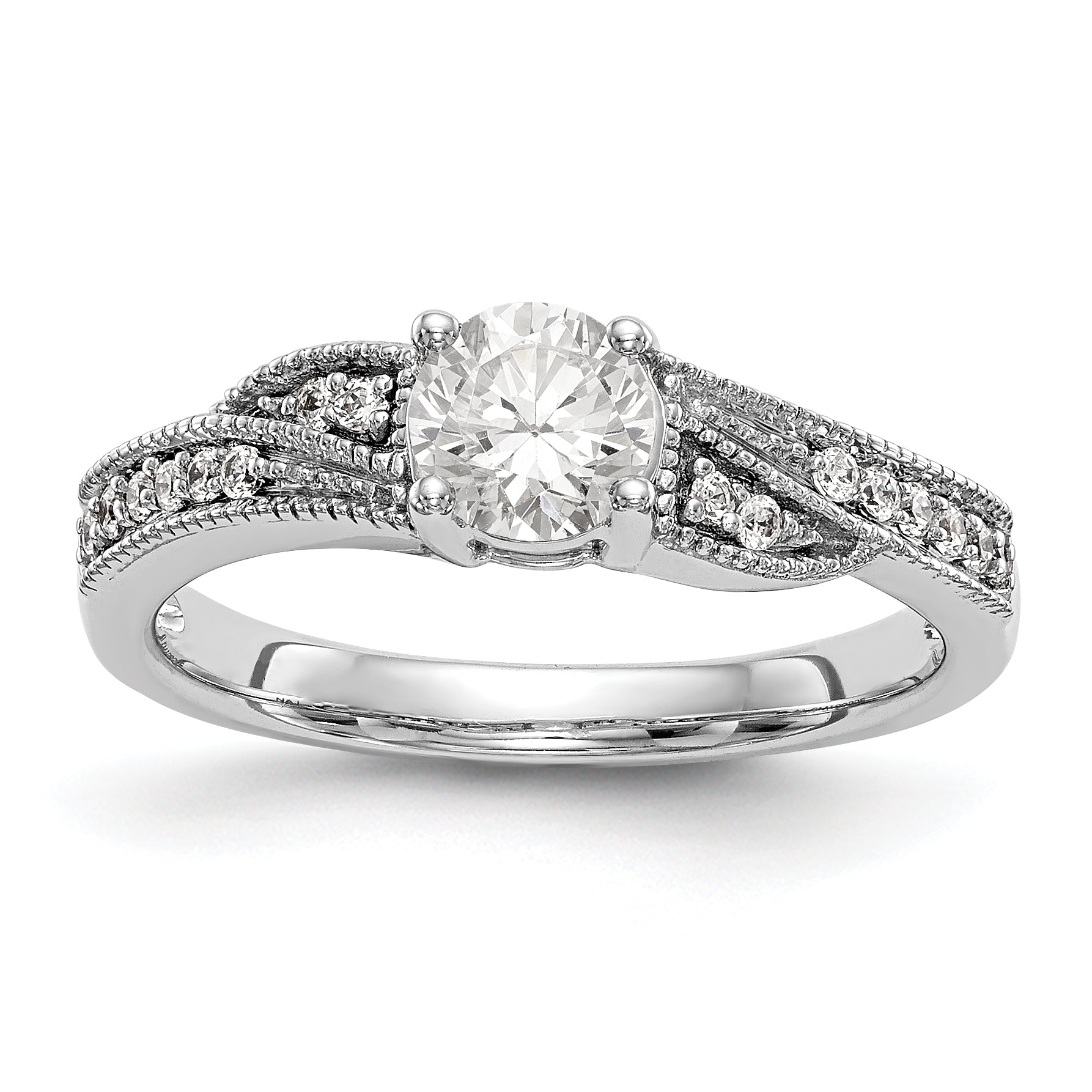 14k White Gold Diamond Round CZ By Pass Engagement Ring