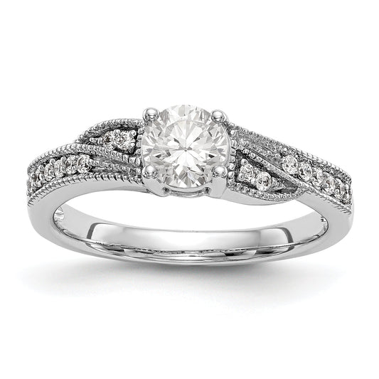 14k White Gold Diamond Round CZ By Pass Engagement Ring