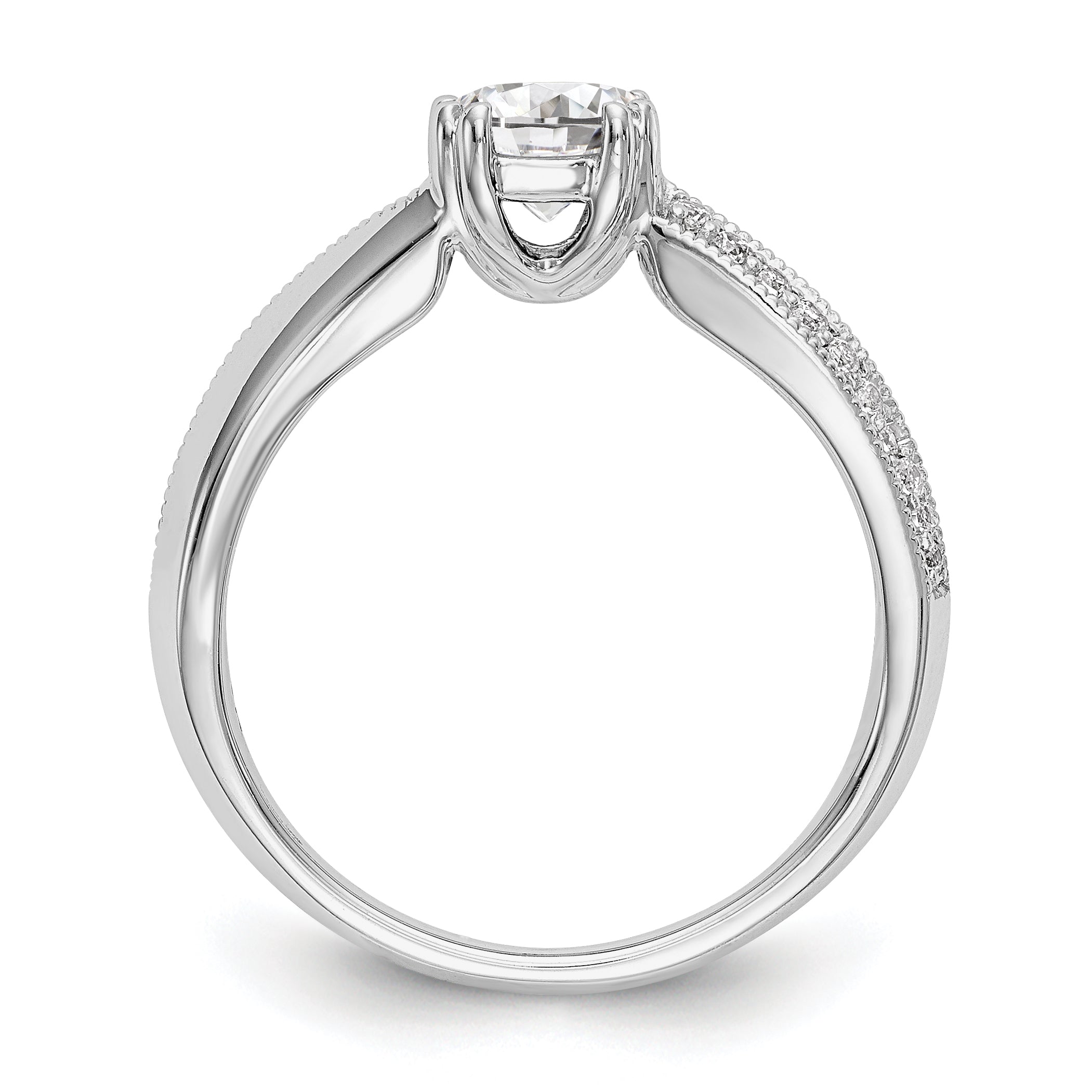 14k White Gold Diamond Round CZ By Pass Engagement Ring