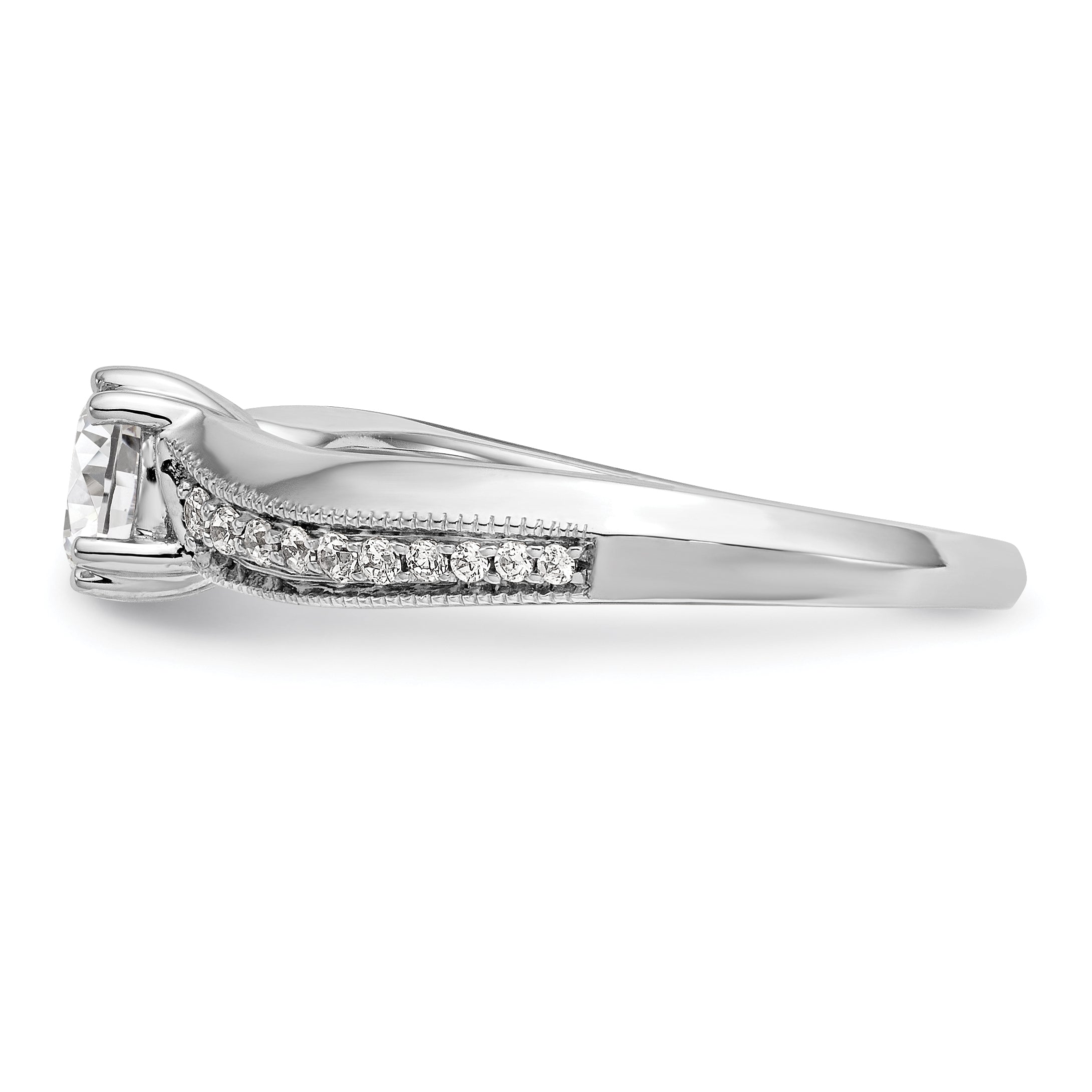 14k White Gold Diamond Round CZ By Pass Engagement Ring