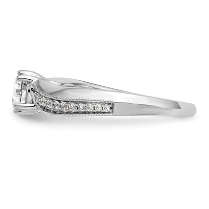 14k White Gold Diamond Round CZ By Pass Engagement Ring