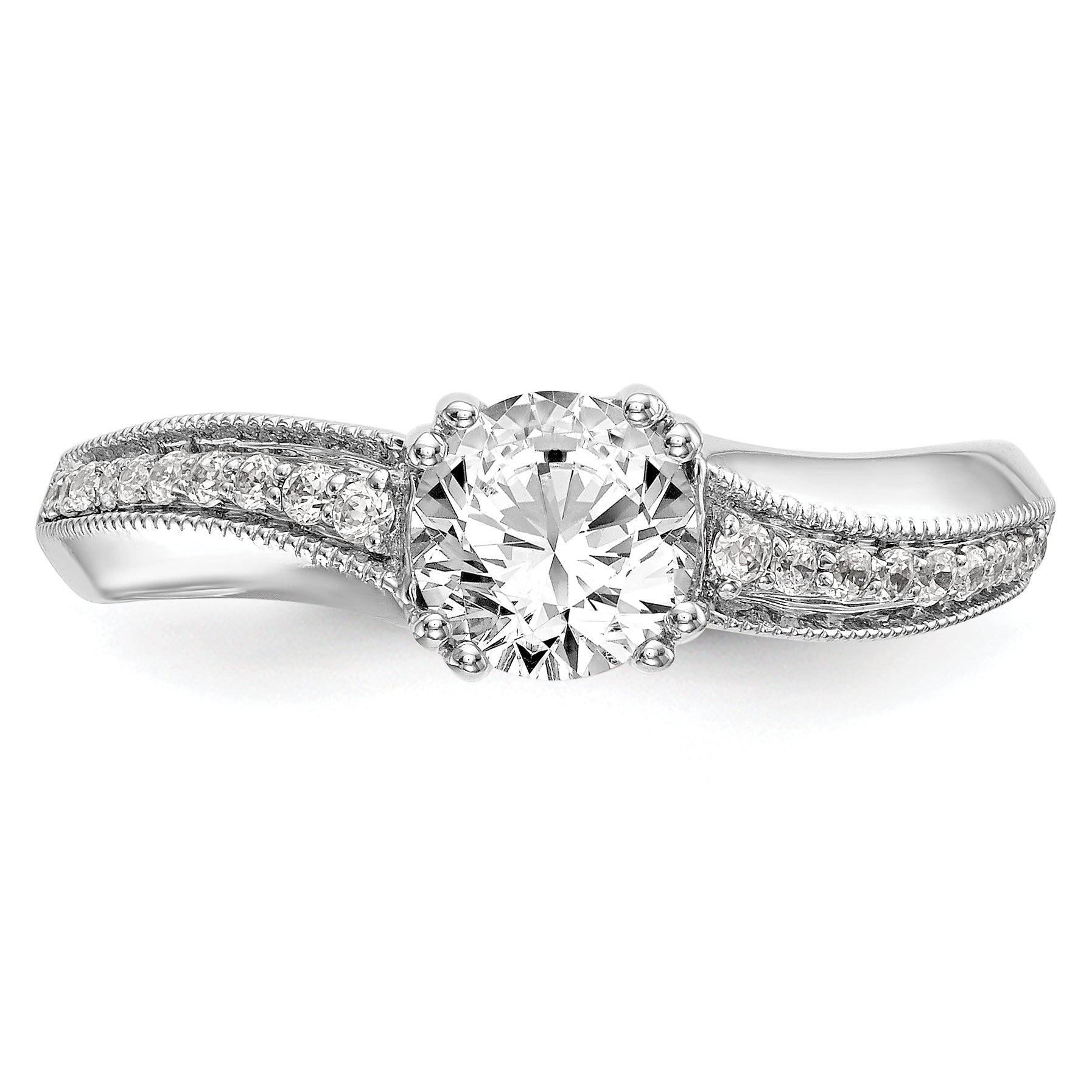 14k White Gold Diamond Round CZ By Pass Engagement Ring