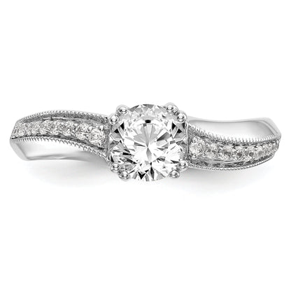 14k White Gold Diamond Round CZ By Pass Engagement Ring