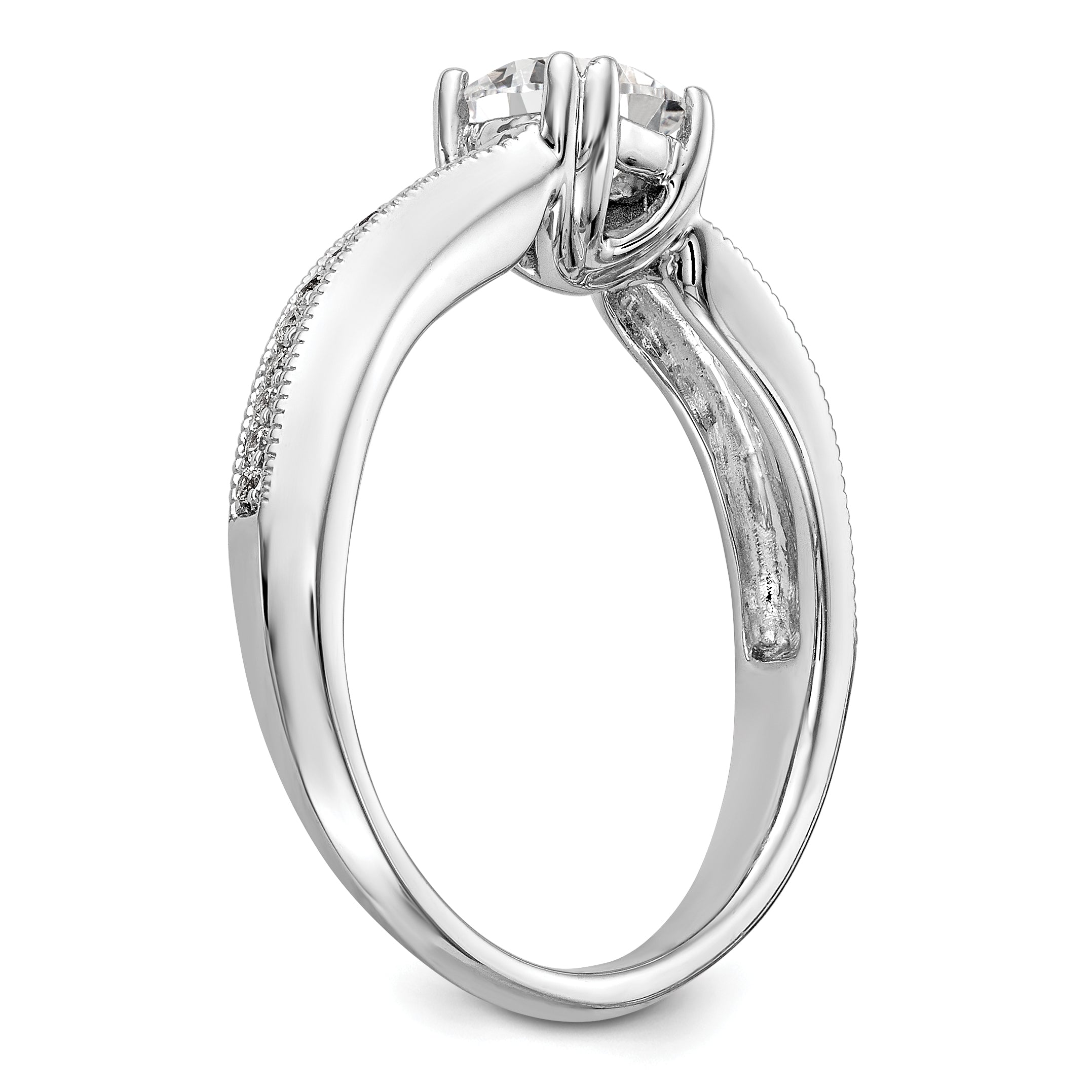 14k White Gold Diamond Round CZ By Pass Engagement Ring
