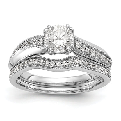 14k White Gold Diamond Round CZ By Pass Engagement Ring