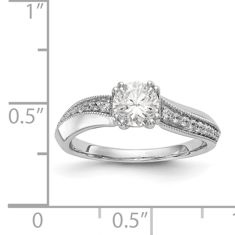 14k White Gold Diamond Round CZ By Pass Engagement Ring