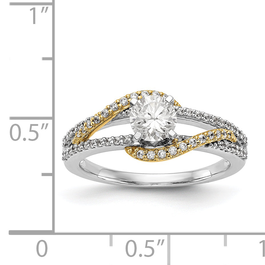 14k TT Peg Set Simulated Diamond Criss Cross Engagement Ring