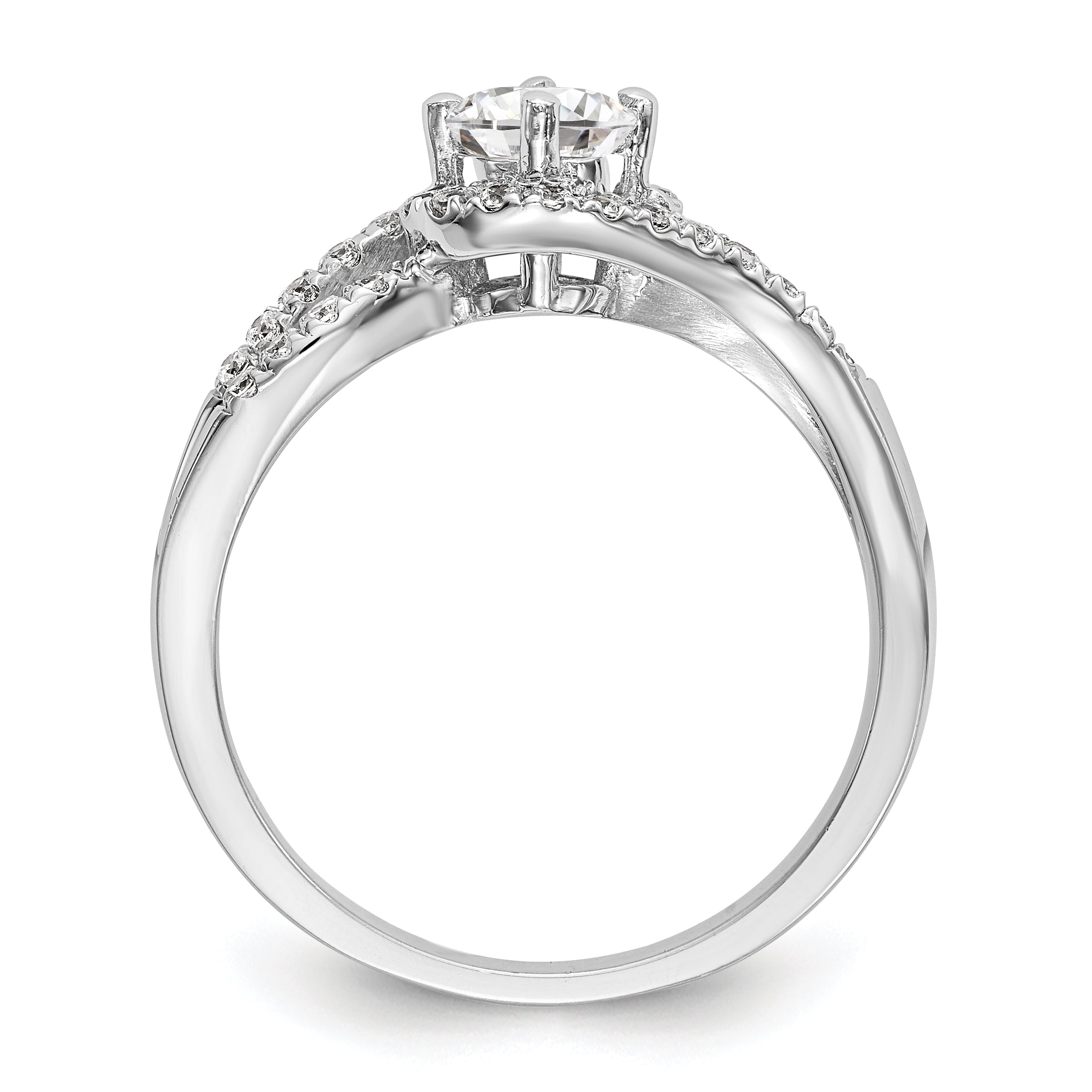 14k White Gold Diamond Round CZ By Pass Engagement Ring