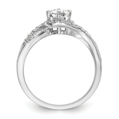 14k White Gold Diamond Round CZ By Pass Engagement Ring