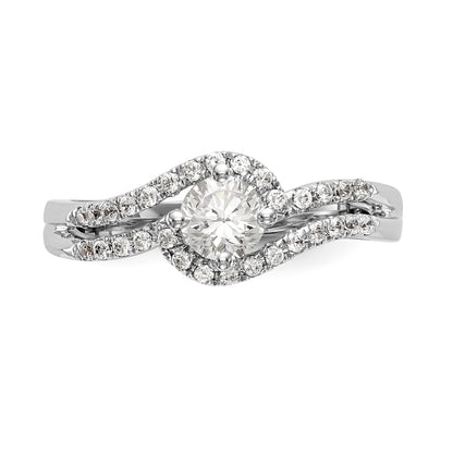 14k White Gold Diamond Round CZ By Pass Engagement Ring