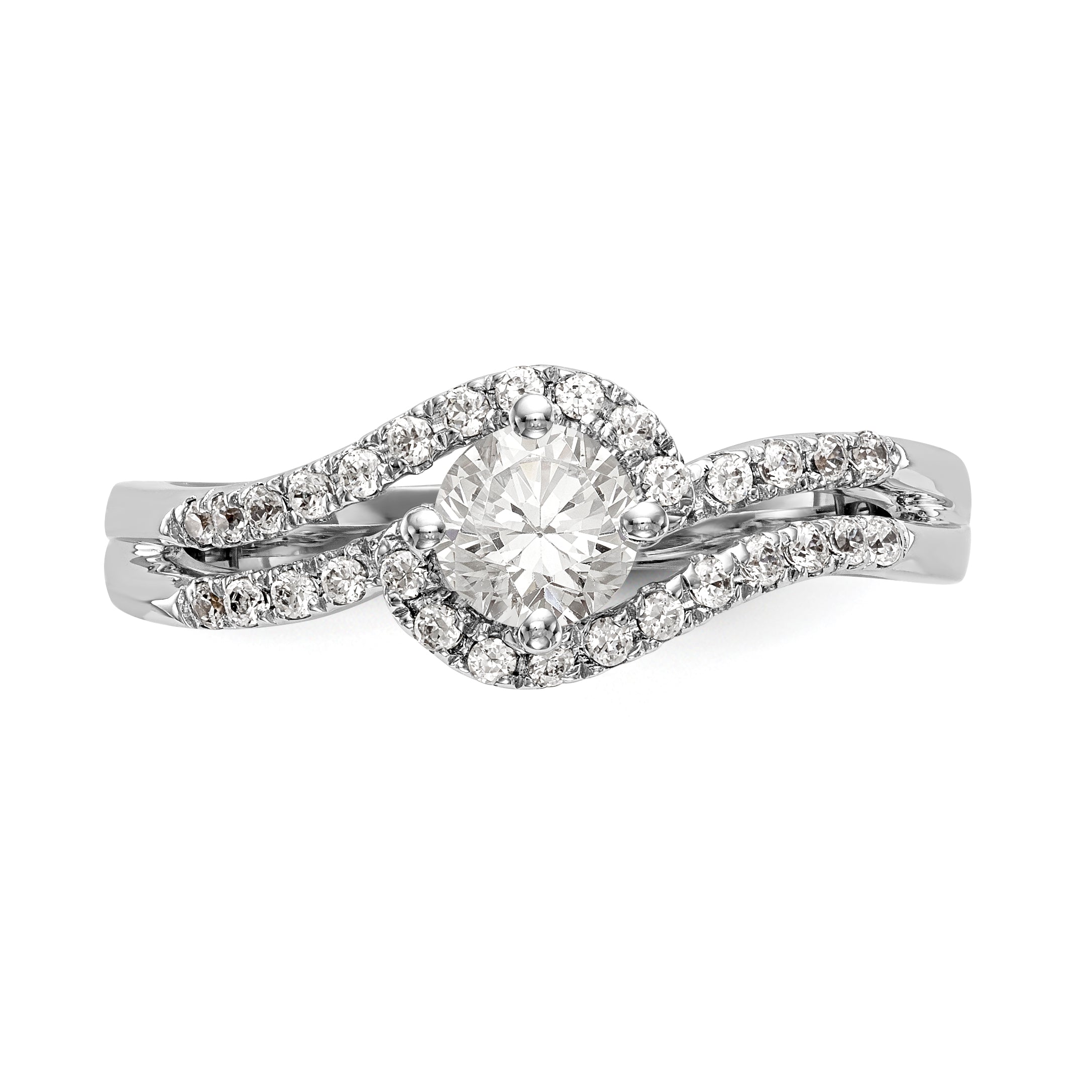 14k White Gold Diamond Round CZ By Pass Engagement Ring