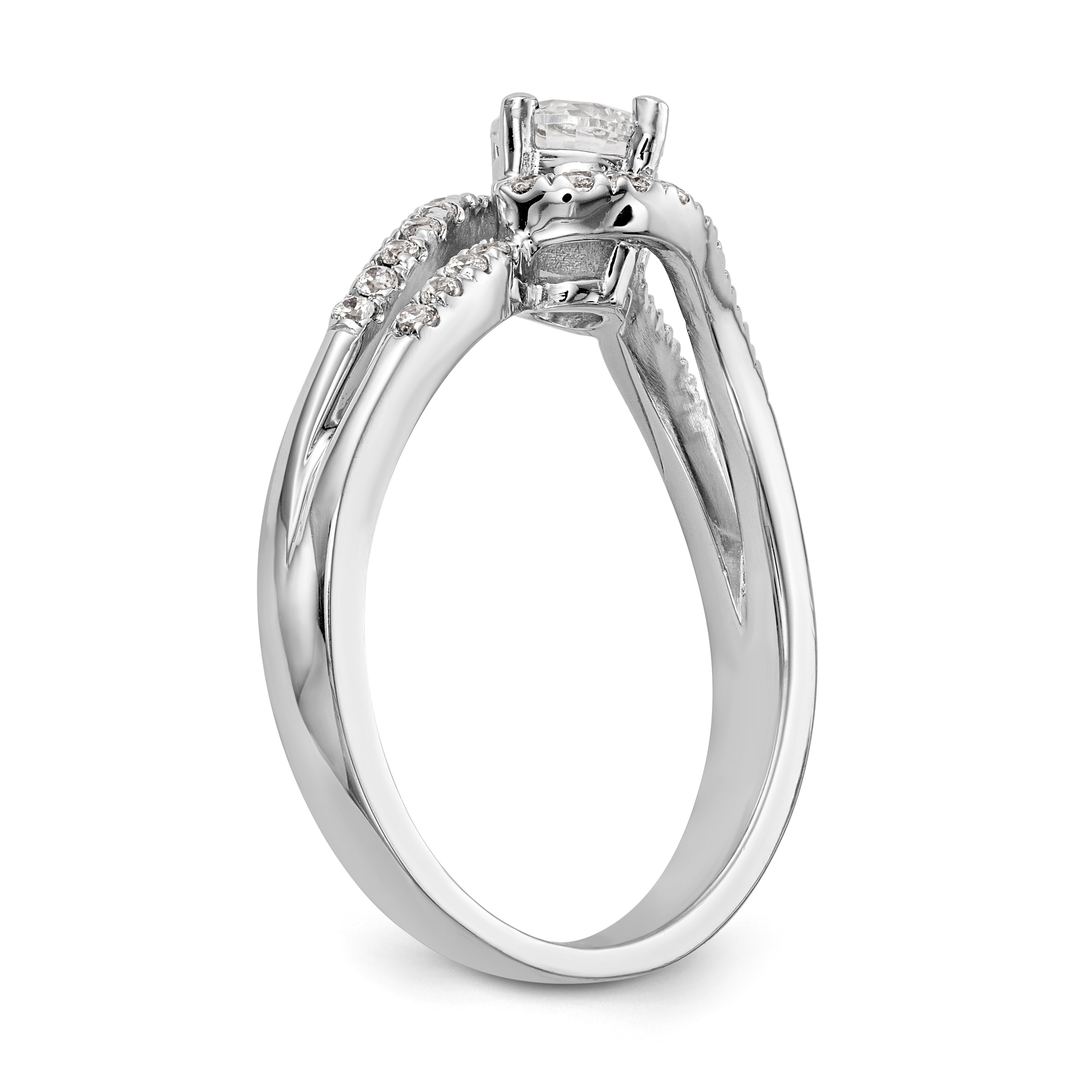 14k White Gold Diamond Round CZ By Pass Engagement Ring