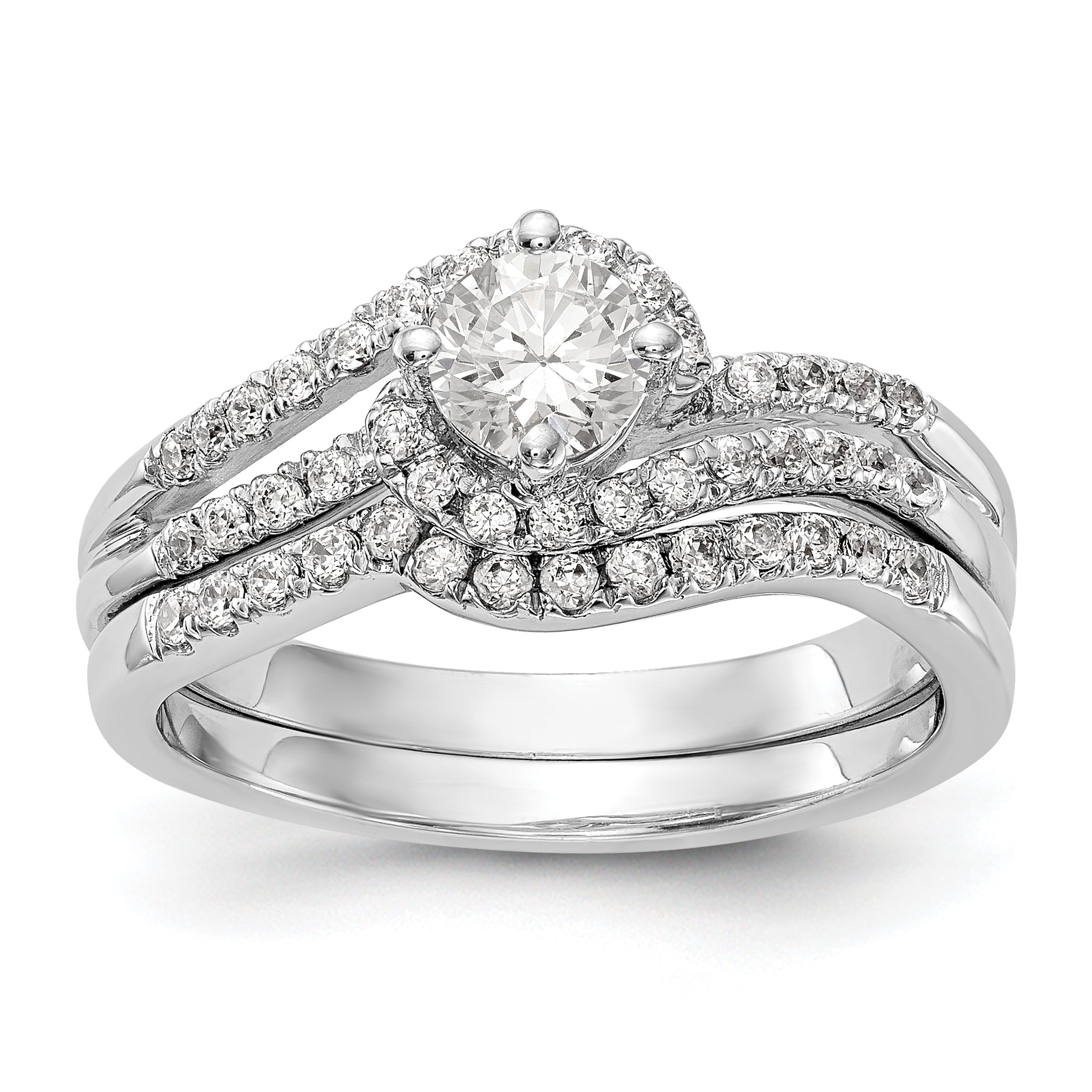 14k White Gold Diamond Round CZ By Pass Engagement Ring