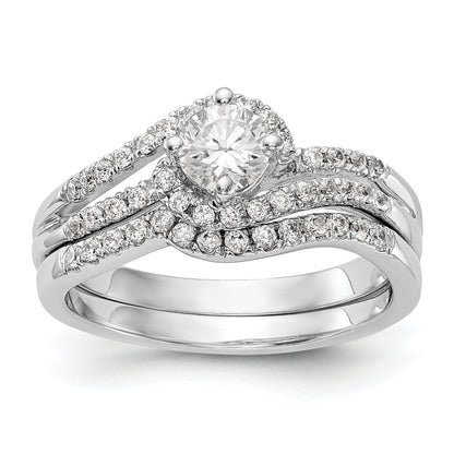 14k White Gold Diamond Round CZ By Pass Engagement Ring