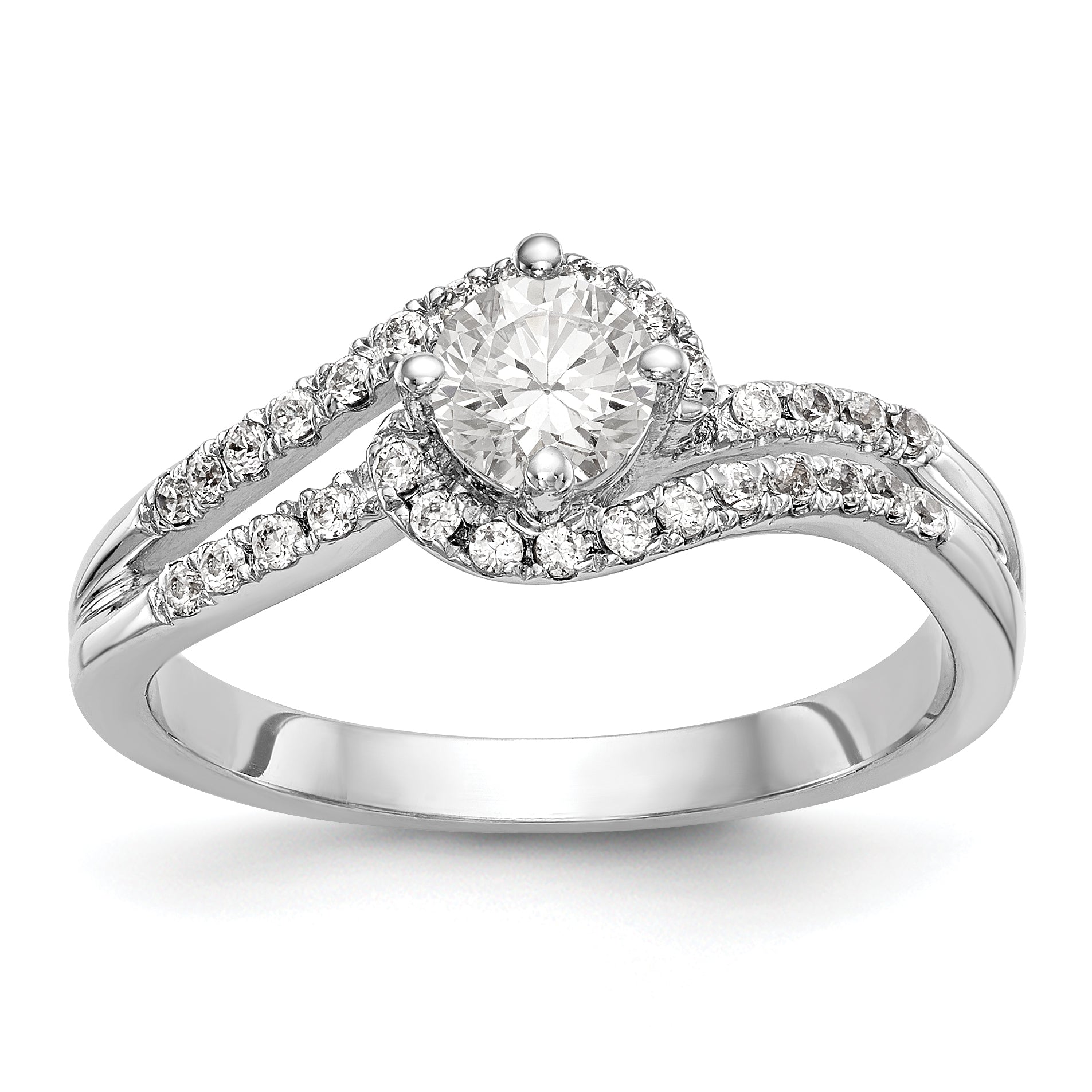 14k White Gold Diamond Round CZ By Pass Engagement Ring
