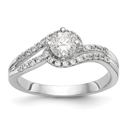 14k White Gold Diamond Round CZ By Pass Engagement Ring