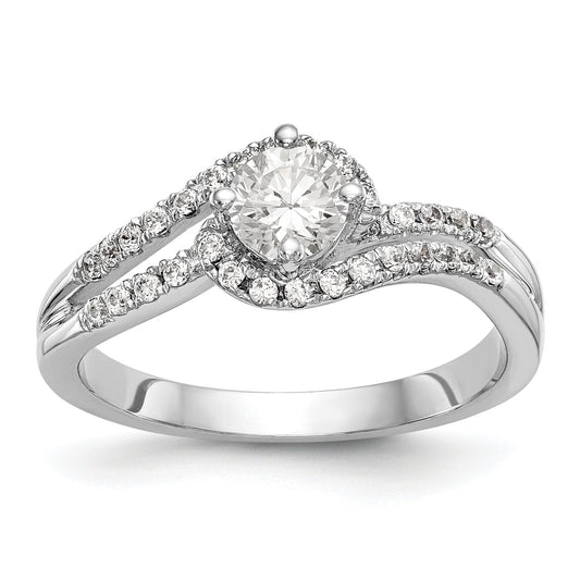 14k White Gold Diamond Round CZ By Pass Engagement Ring