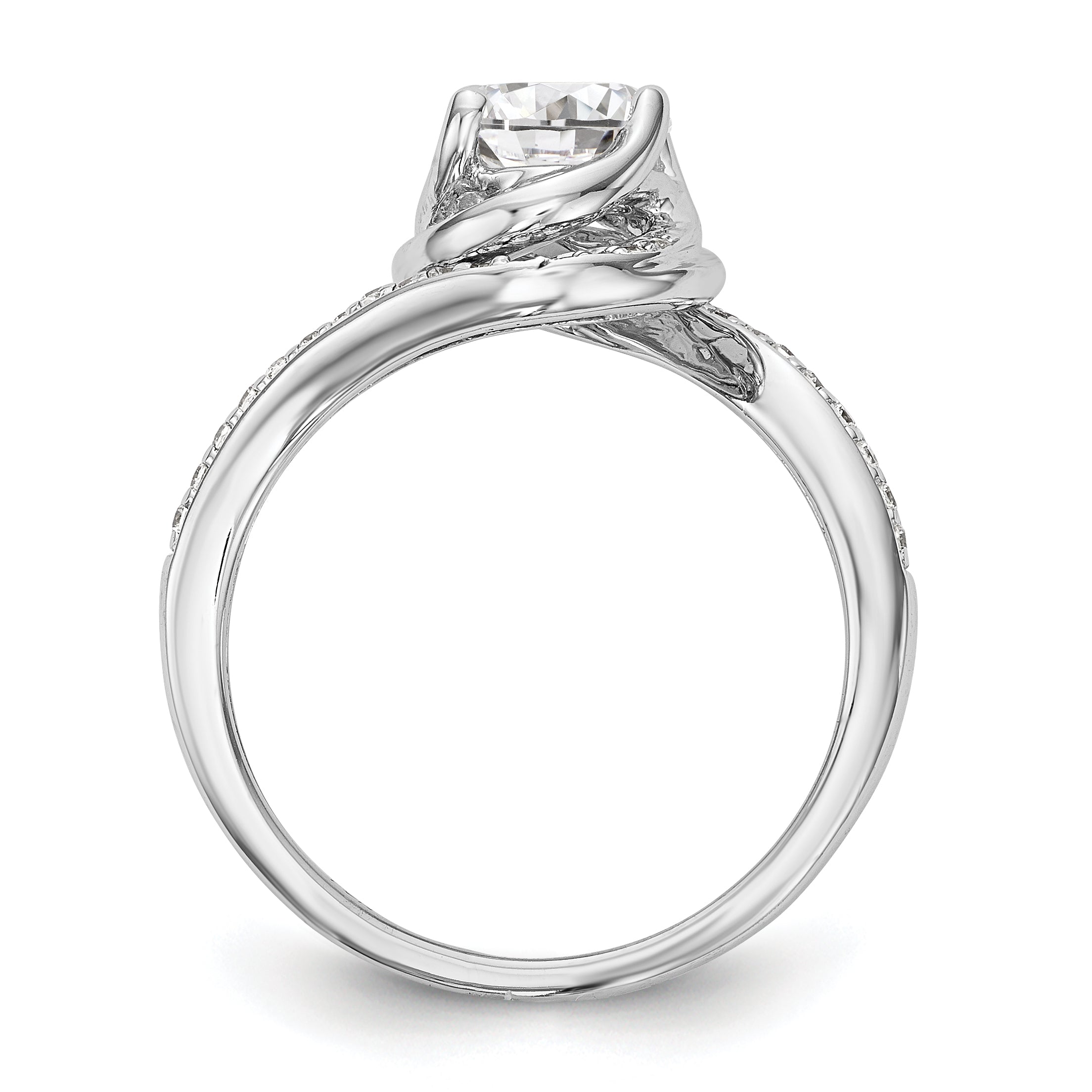 14k White Gold Diamond Round CZ By Pass Engagement Ring