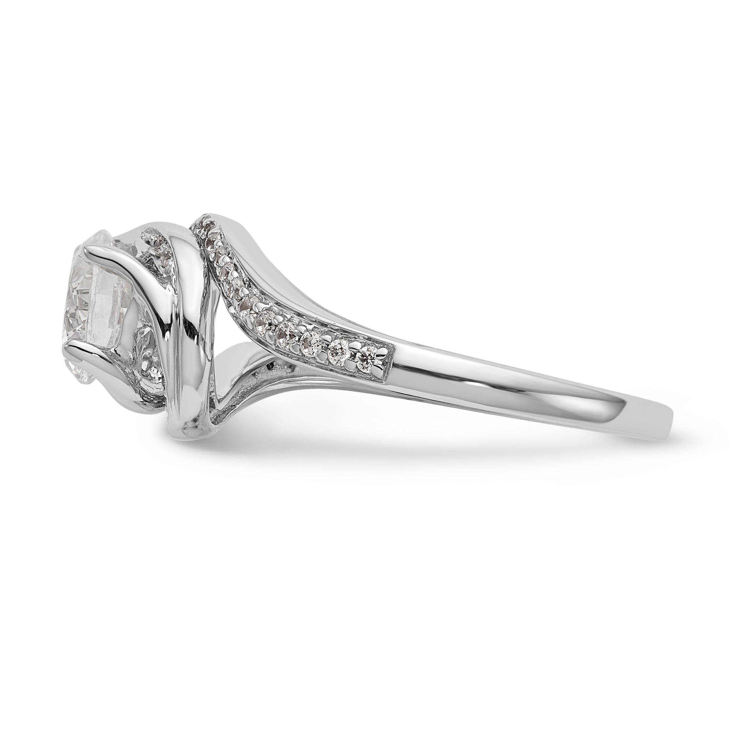 14k White Gold Diamond Round CZ By Pass Engagement Ring