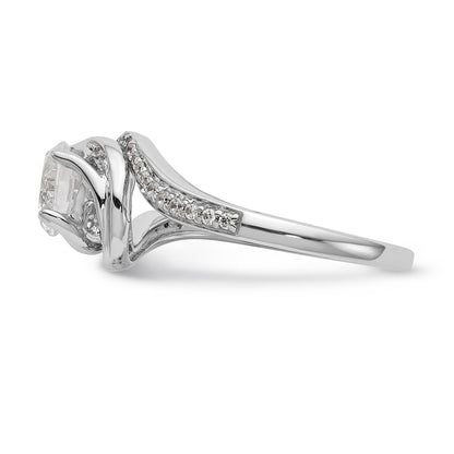 14k White Gold Diamond Round CZ By Pass Engagement Ring