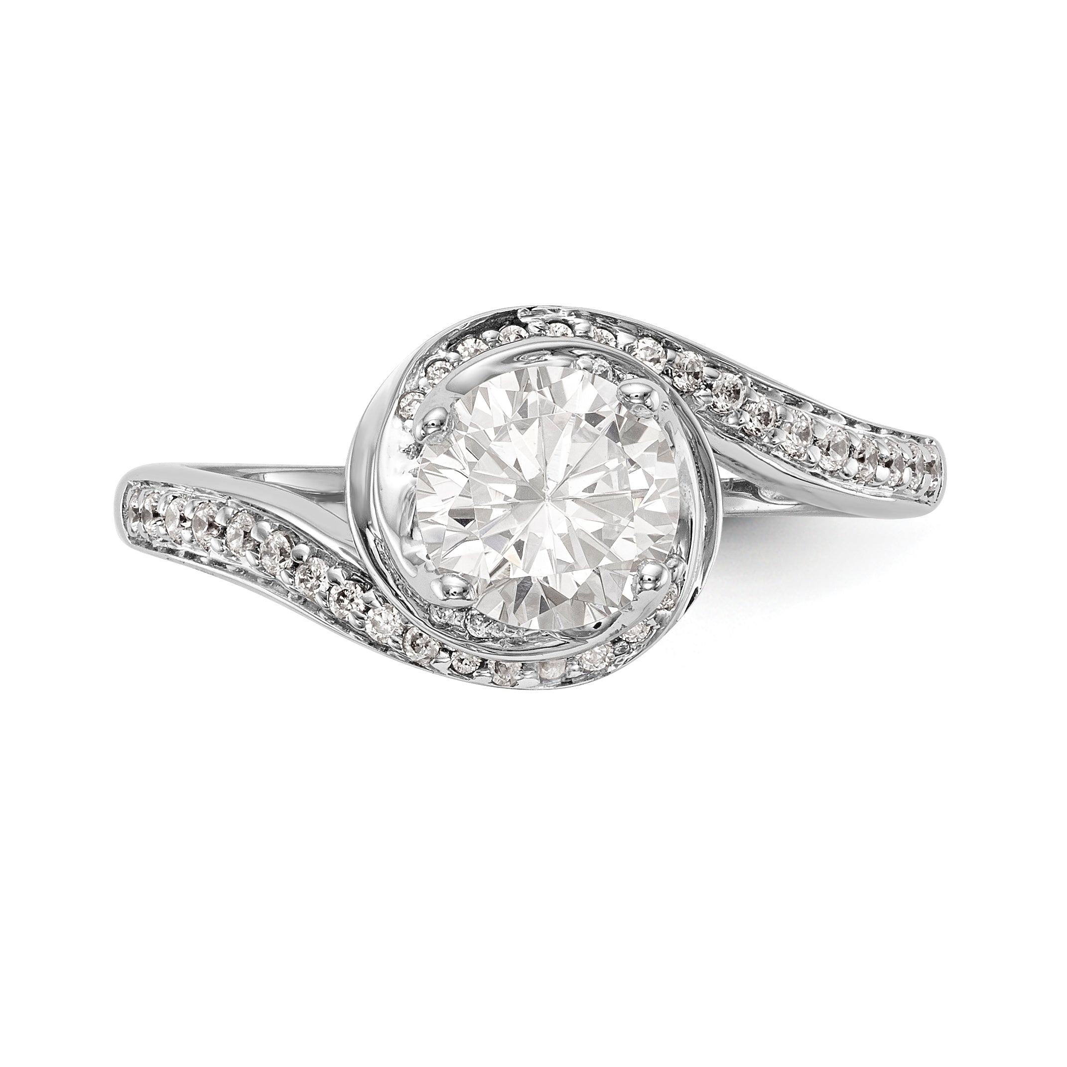 14k White Gold Diamond Round CZ By Pass Engagement Ring