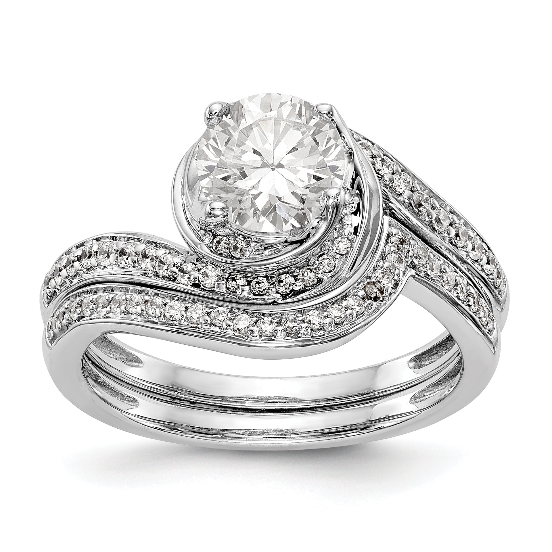 14k White Gold Diamond Round CZ By Pass Engagement Ring