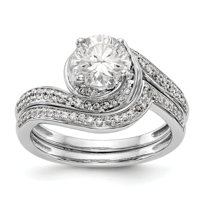 14k White Gold Diamond Round CZ By Pass Engagement Ring