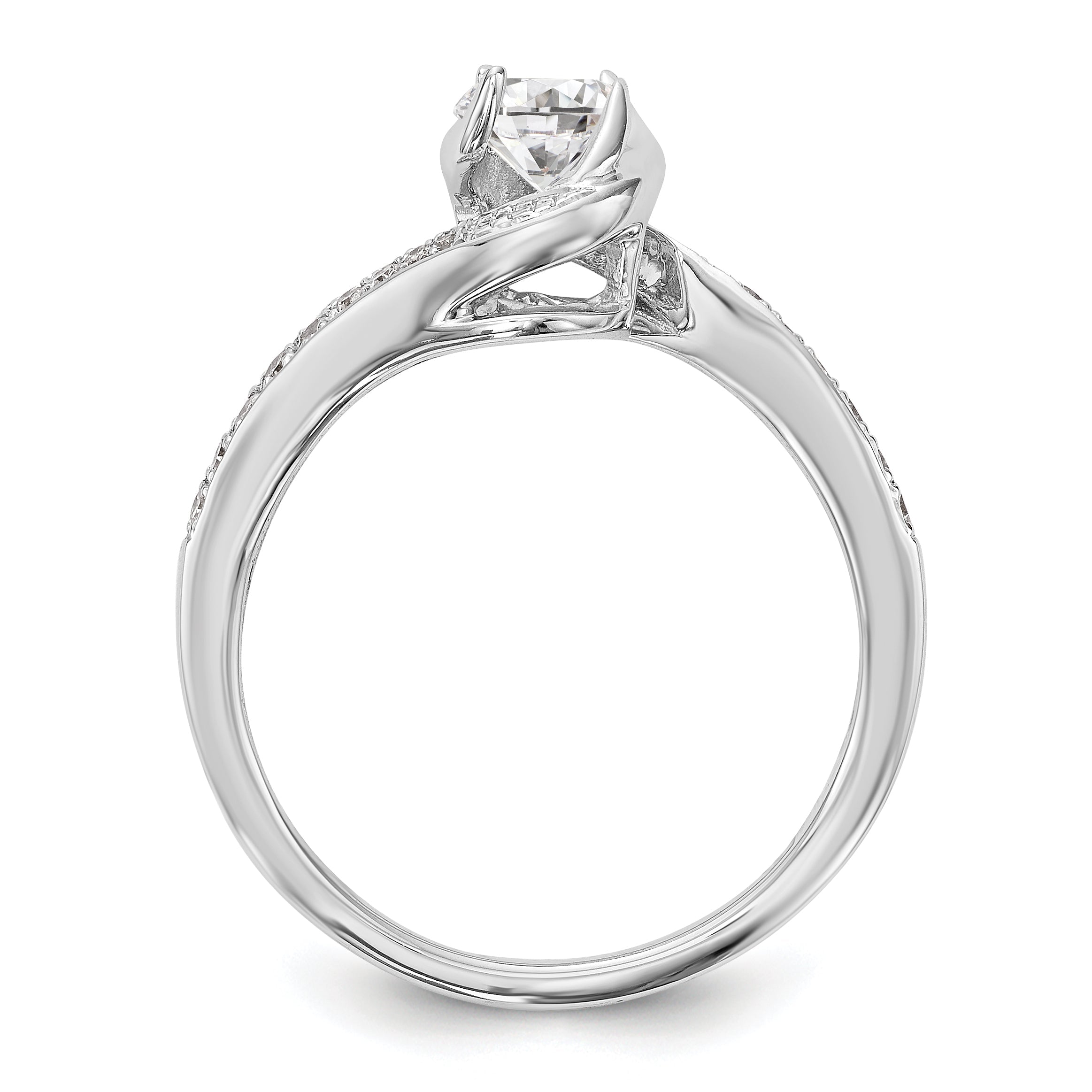 14k White Gold Diamond Round CZ By Pass Engagement Ring