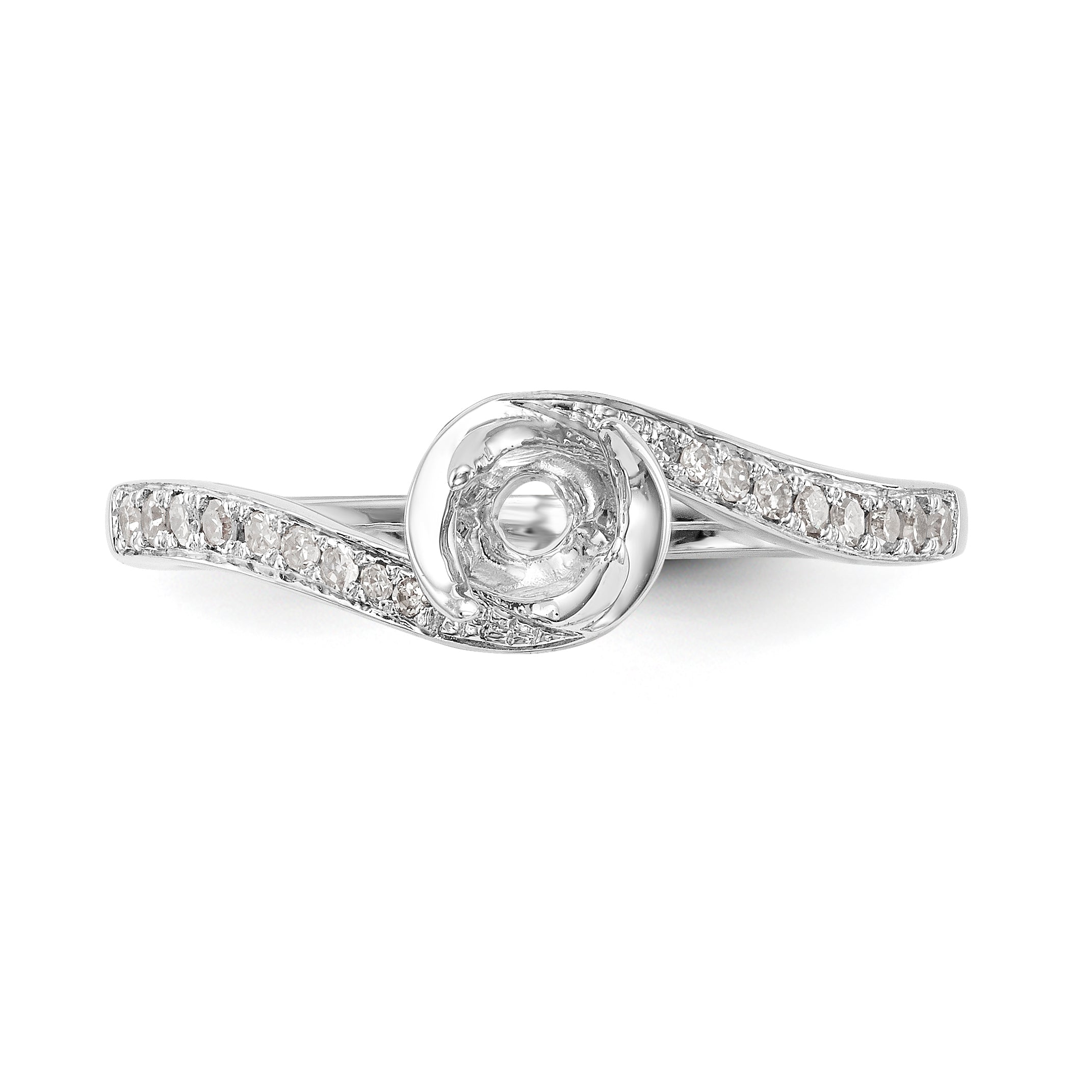 14k White Gold Diamond Round CZ By Pass Engagement Ring