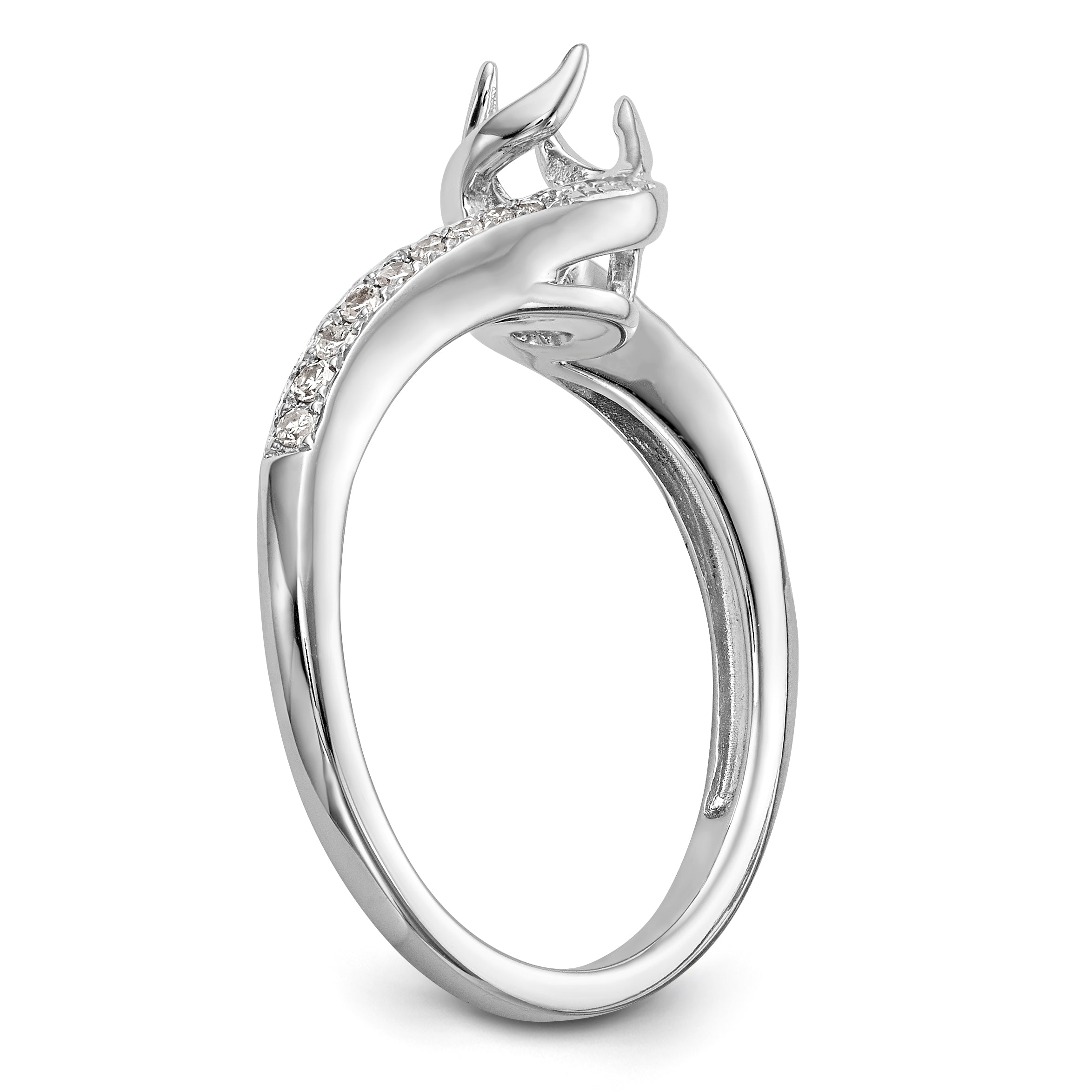 14k White Gold Diamond Round CZ By Pass Engagement Ring