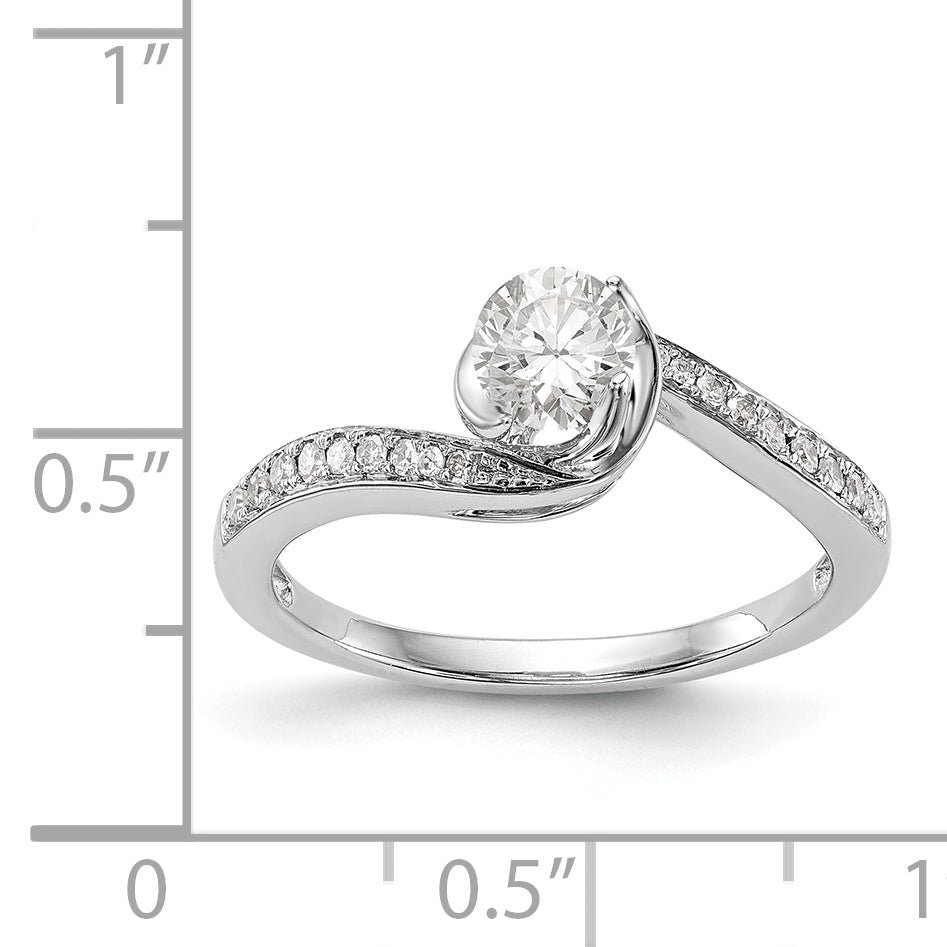 14k White Gold Diamond Round CZ By Pass Engagement Ring