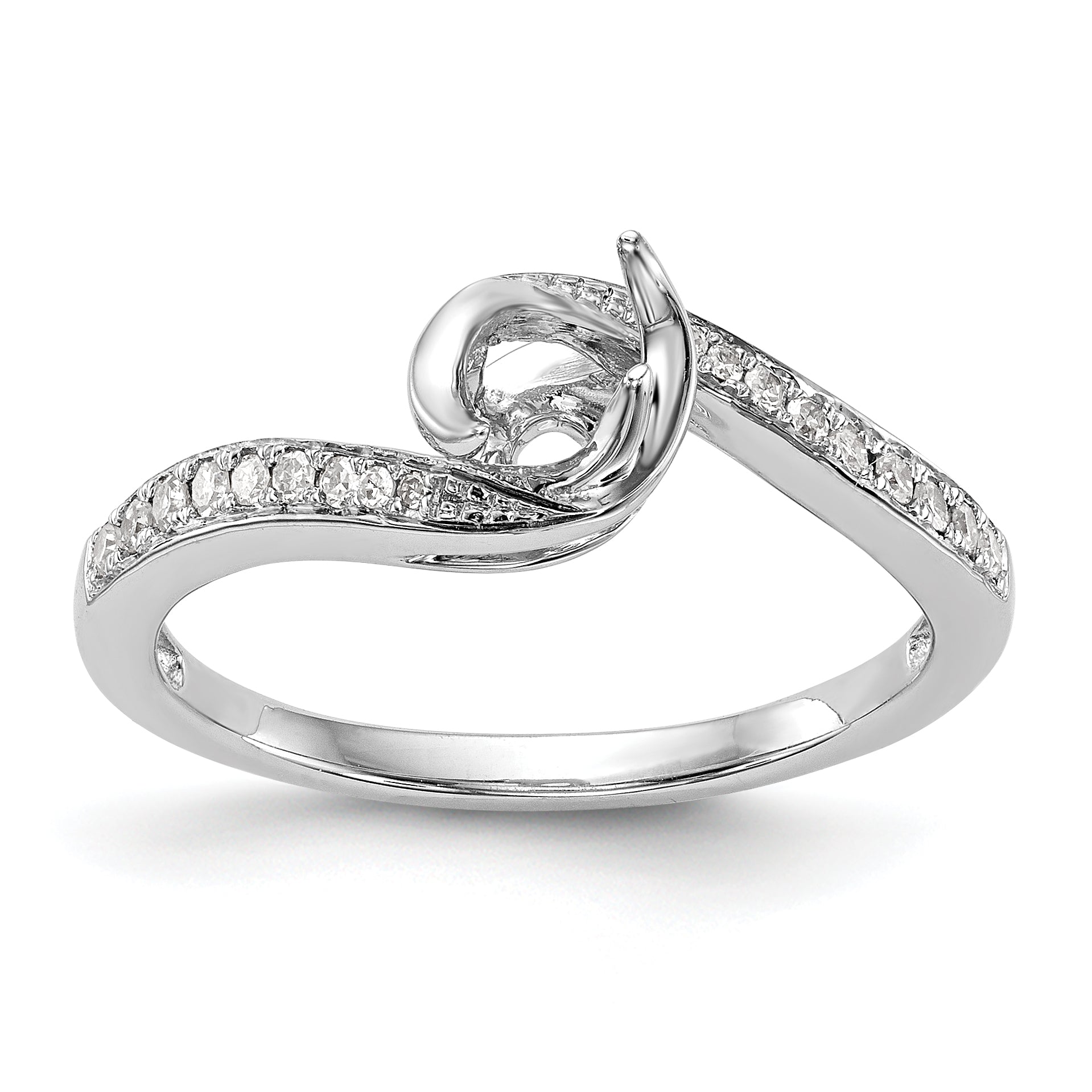 14k White Gold Diamond Round CZ By Pass Engagement Ring