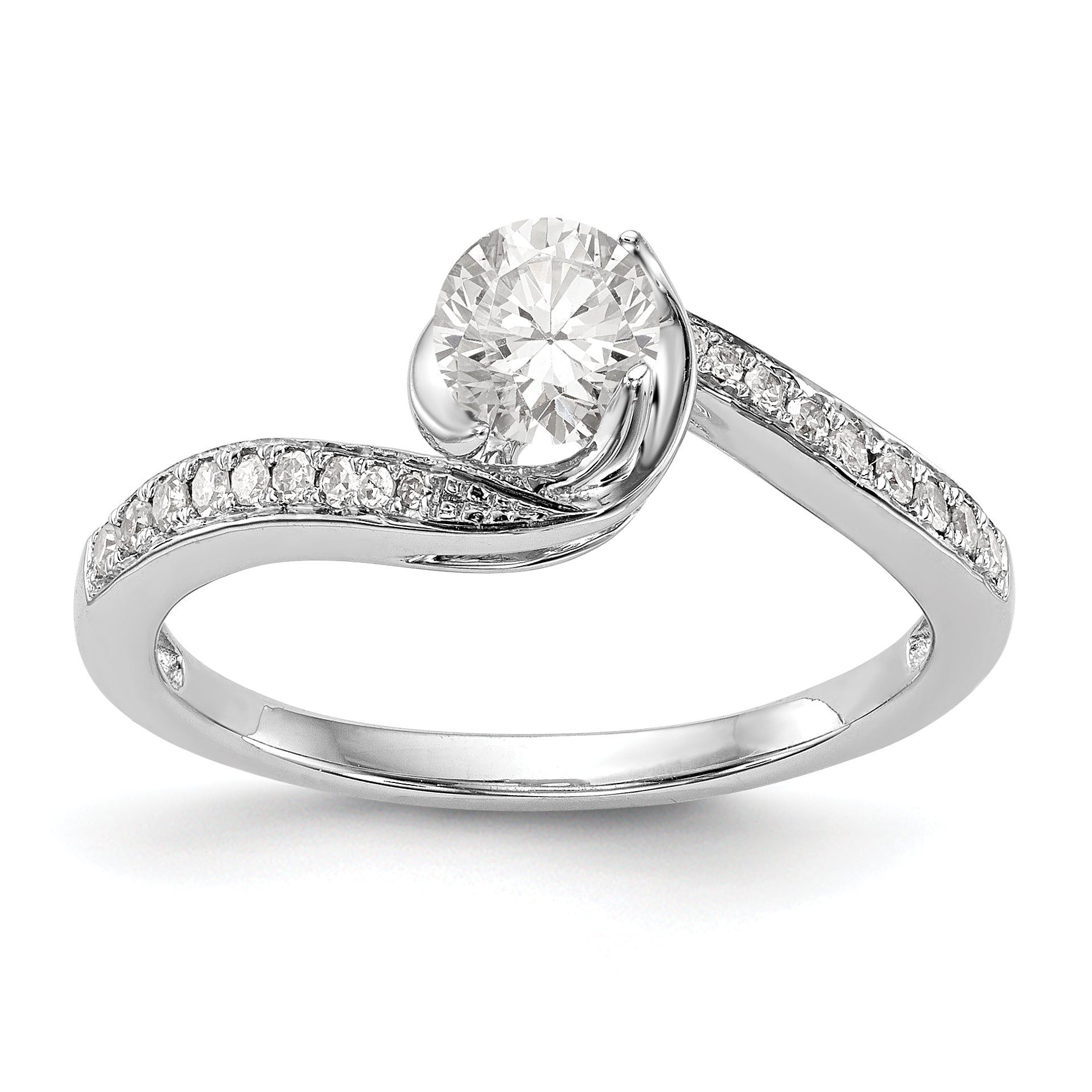 14k White Gold Diamond Round CZ By Pass Engagement Ring